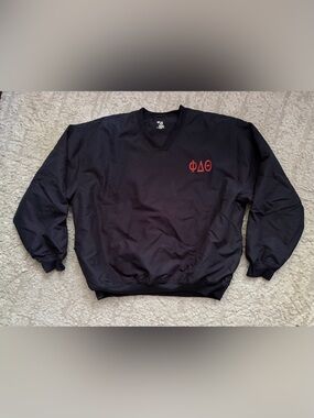 Badger Sport Men’s Black V-Neck Pullover Sweatshirt with Red Phi Delta Theta M